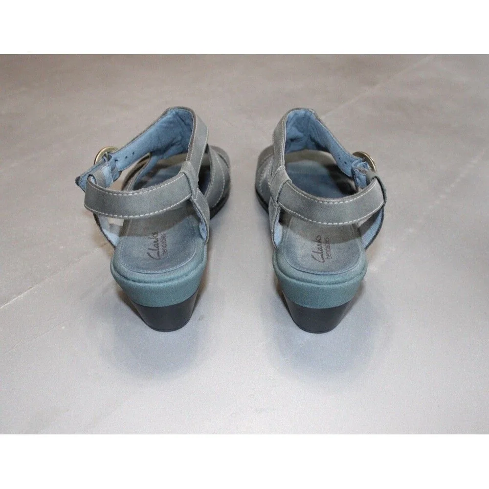 Clarks Bendables Slingback Sandals Women’s 10M Blue Gray Leather Comfort Walking
